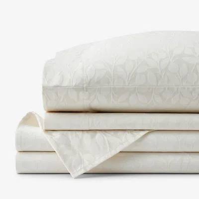 The Company Store Jacquard Leaf Yarn-dyed Premium Smooth Supima® Cotton Wrinkle-free Sateen Bed Sheet Set In Ivory