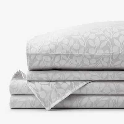 The Company Store Jacquard Leaf Yarn-dyed Premium Smooth Supima® Cotton Wrinkle-free Sateen Bed Sheet Set In Light Gray