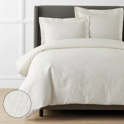 The Company Store Jacquard Leaf Yarn-dyed Premium Smooth Supima® Cotton Wrinkle-free Sateen Duvet Cover In Ivory