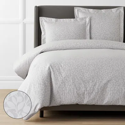 The Company Store Jacquard Leaf Yarn-dyed Premium Smooth Supima® Cotton Wrinkle-free Sateen Duvet Cover In Light Gray