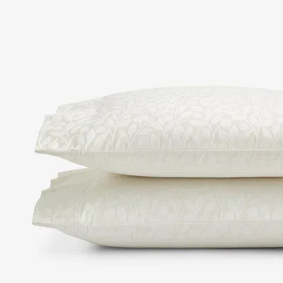 The Company Store Jacquard Leaf Yarn-dyed Premium Smooth Supima® Cotton Wrinkle-free Sateen Pillowcase Set In Ivory