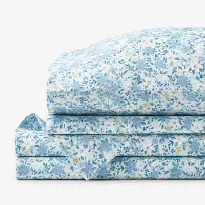 The Company Store Joyful Floral Classic Smooth Sateen Bed Sheet Set In Blue