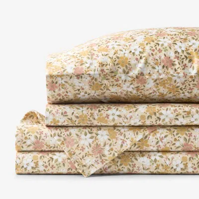 The Company Store Joyful Floral Classic Smooth Sateen Bed Sheet Set In Orange/coral/yellow
