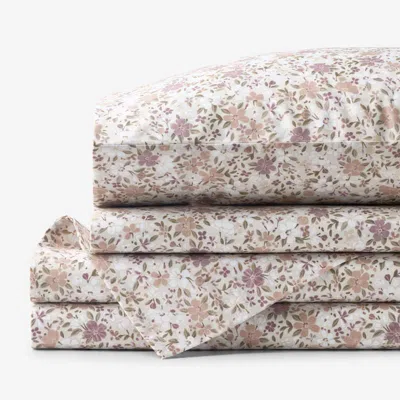 The Company Store Joyful Floral Classic Smooth Sateen Bed Sheet Set In Pink/purple