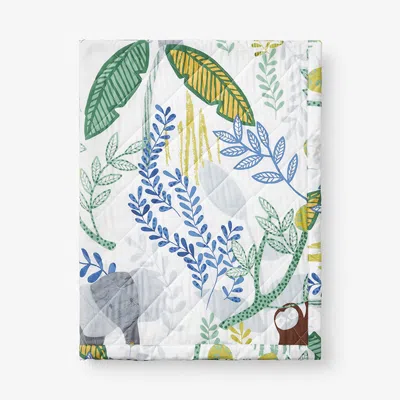 The Company Store Jungle Classic Cool Organic Cotton Percale Quilted Reversible Sherpa Stroller Blanket In Blue/brown/multi