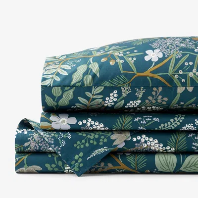 The Company Store Juniper Forest Classic Smooth Sateen Bed Sheet Set In Blue/green/teal