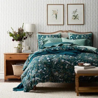 The Company Store Juniper Forest Classic Smooth Sateen Duvet Cover In Blue/green/teal