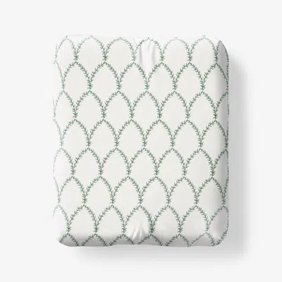 The Company Store Laurel Classic Smooth Sateen Fitted Bed Sheet In Green/ivory
