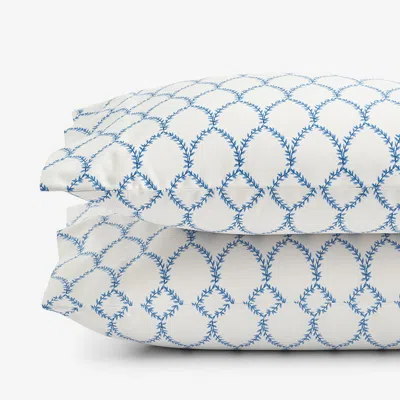 The Company Store Laurel Classic Smooth Sateen Pillowcase Set In Blue/ivory