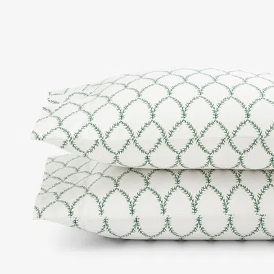 The Company Store Laurel Classic Smooth Sateen Pillowcase Set In Green/ivory