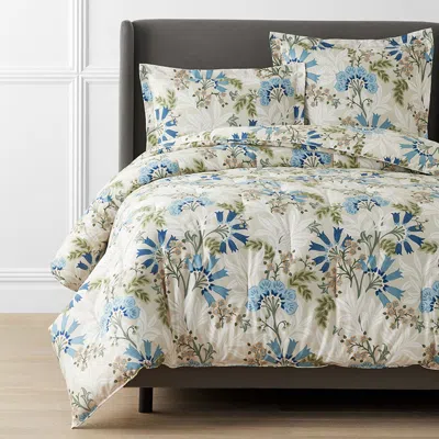 The Company Store Lilia Floral Premium Smooth Wrinkle-free Sateen Comforter In Beige/blue/green