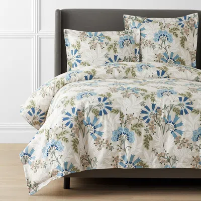 The Company Store Lilia Floral Premium Smooth Wrinkle-free Sateen Duvet Cover In Beige/blue/green