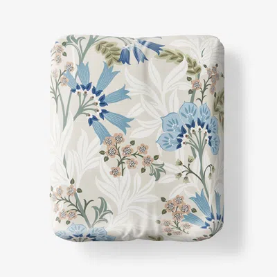The Company Store Lilia Floral Premium Smooth Wrinkle-free Sateen Fitted Bed Sheet In Beige/blue/green
