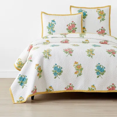 The Company Store Lily Garden Quilted Coverlet In Pink/teal/turquoise Blue