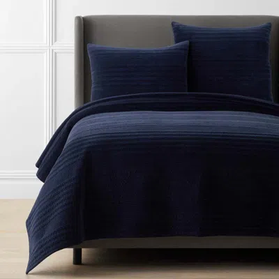 The Company Store Line Stitch Velvet Quilt In Blue