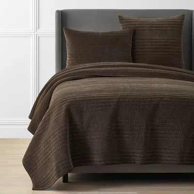 The Company Store Line Stitch Velvet Quilt In Dark Brown