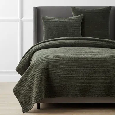 The Company Store Line Stitch Velvet Quilt In Green