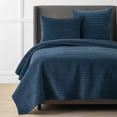 The Company Store Line Stitch Velvet Quilt In Smoke Blue