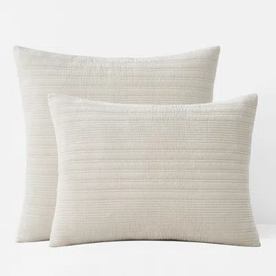 The Company Store Line Stitch Velvet Quilted Sham In Beige/ivory