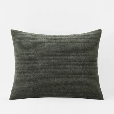 The Company Store Line Stitch Velvet Quilted Sham In Green