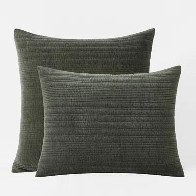 The Company Store Line Stitch Velvet Quilted Sham In Green