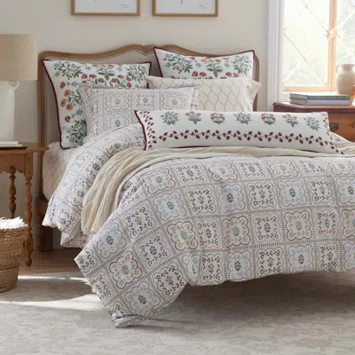 The Company Store Lottie Classic Cool Cotton Percale Duvet Cover In Ivory/pink/red