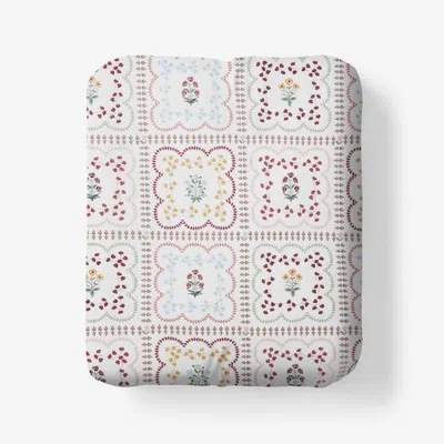 The Company Store Lottie Classic Cool Cotton Percale Fitted Bed Sheet In Ivory/pink/red