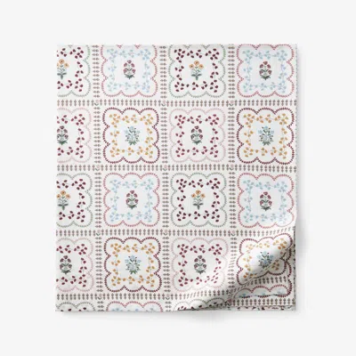 The Company Store Lottie Classic Cool Cotton Percale Flat Bed Sheet In Ivory/pink/red
