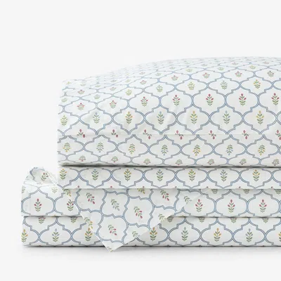 The Company Store Lucenda Classic Cool Cotton Percale Bed Sheet Set In Blue/white