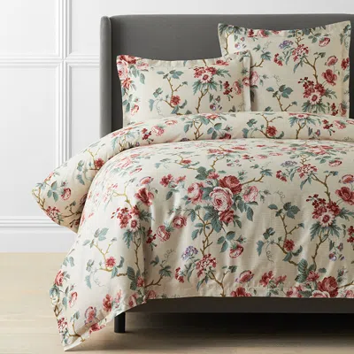 The Company Store Manali Reversible Premium Smooth Sateen Duvet Cover In Beige/green/red