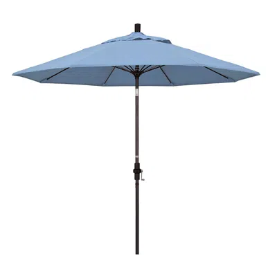 The Company Store Market Umbrella With Crank Lift In Blue/light Blue