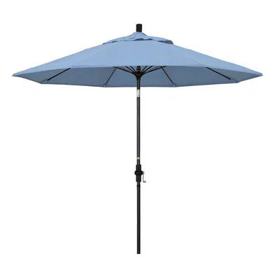 The Company Store Market Umbrella With Crank Lift In Blue/light Blue