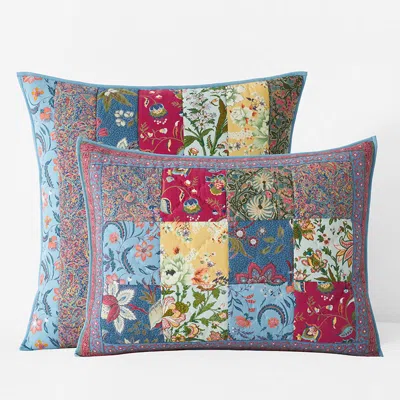 The Company Store Meadow Patchwork Quilted Sham In Blue/red