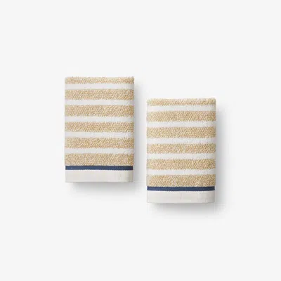 The Company Store Mélange Stripe Reversible Cotton Washcloths, Set Of 2 In Beige/orange/coral