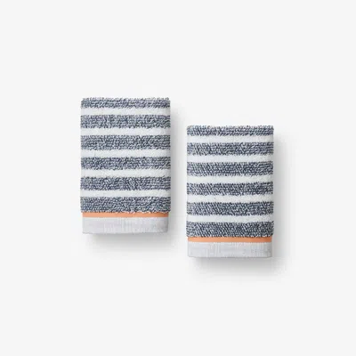 The Company Store Mélange Stripe Reversible Cotton Washcloths, Set Of 2 In Blue/gray