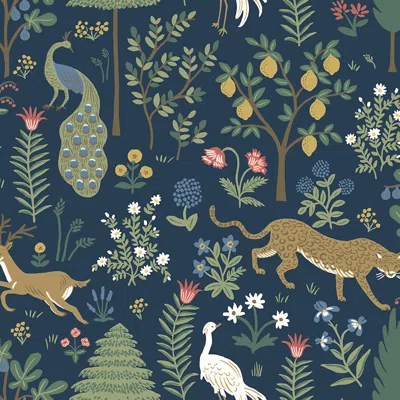The Company Store Menagerie Traditional Wallpaper In Blue/green/navy