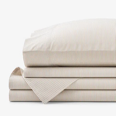 The Company Store Mini-check, Windowpane & Stripe Classic Cool Yarn-dyed Cotton Percale Bed Sheet Set In Beige