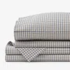 The Company Store Classic Stripes And Plaids Cool Yarn-dyed Cotton Percale Bed Sheet Set In Beige/blue