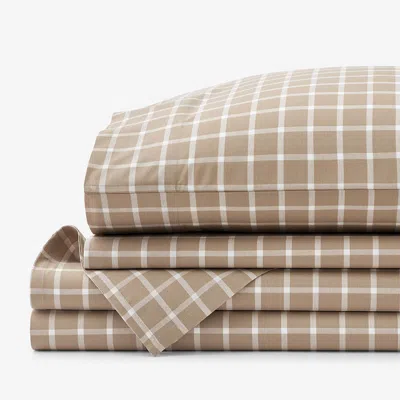 The Company Store Classic Stripes And Plaids Cool Yarn-dyed Cotton Percale Bed Sheet Set In Beige/brown