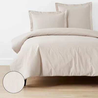 The Company Store Mini-check, Windowpane & Stripe Classic Cool Yarn-dyed Cotton Percale Duvet Cover In Beige