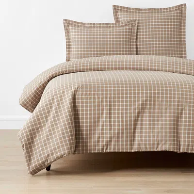 The Company Store Classic Stripes And Plaids Cool Yarn-dyed Cotton Percale Duvet Cover In Beige/brown