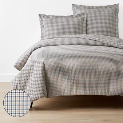 The Company Store Classic Stripes And Plaids Cool Yarn-dyed Cotton Percale Duvet Cover In Beige/navy