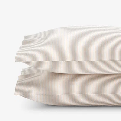 The Company Store Mini-check, Windowpane & Stripe Classic Cool Yarn-dyed Cotton Percale Pillowcase Set In Beige