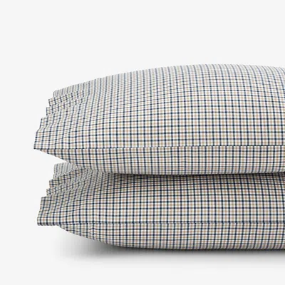 The Company Store Classic Stripes And Plaids Cool Yarn-dyed Cotton Percale Pillowcase Set In Beige/blue
