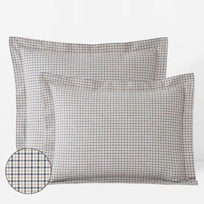 The Company Store Classic Stripes And Plaids Cool Yarn-dyed Cotton Percale Sham In Beige/blue
