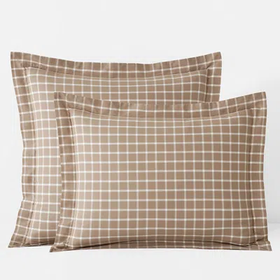 The Company Store Classic Stripes And Plaids Cool Yarn-dyed Cotton Percale Sham In Beige/brown