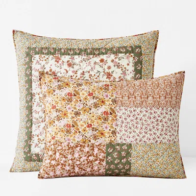The Company Store Mini Floral Garden Patchwork Quilted Sham In Orange/coral/pink