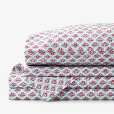 The Company Store Mini Garden Classic Cool Cotton Percale Bed Sheet Set In Blue/pink