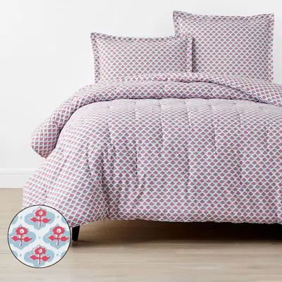 The Company Store Mini Garden Classic Cool Cotton Percale Comforter In Blue/pink