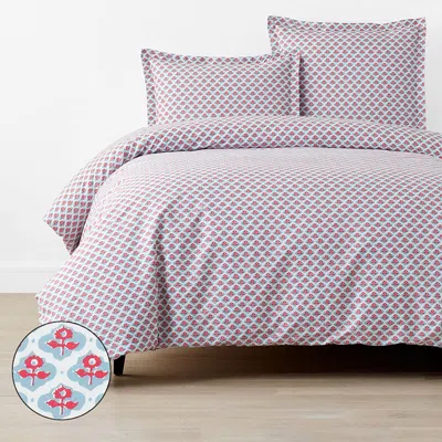 The Company Store Mini Garden Classic Cool Cotton Percale Duvet Cover In Blue/pink